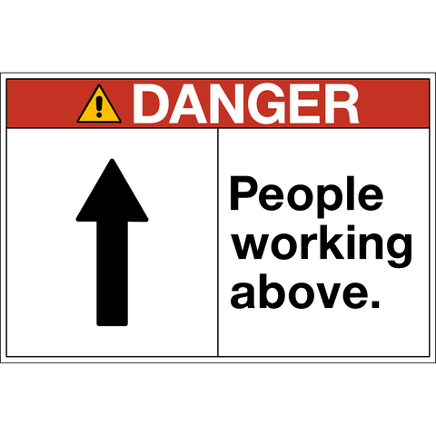 OSHA people working above danger sign with upward arrow symbol and structured layout