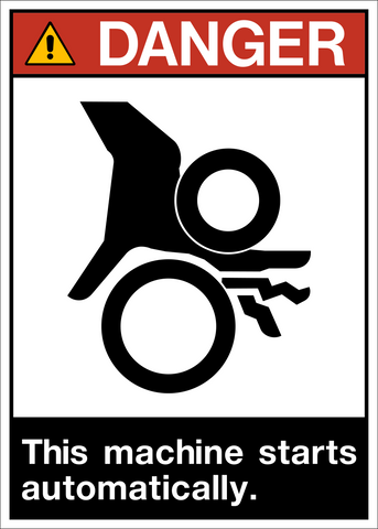 ANSI machine starts automatically danger sign with machinery symbol and warning layout
