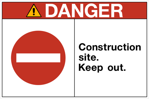 Construction area danger sign with bold construction area keep out text