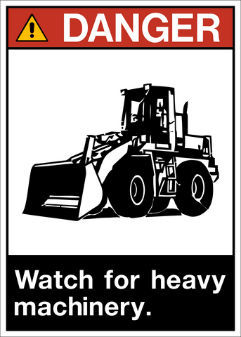 ANSI Heavy Equipment Danger Sign with loader symbol and watch for heavy machinery message