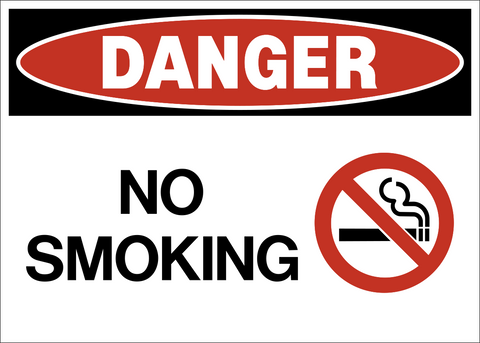 No Smoking Danger Sign with no smoking symbol and cigarette pictogram.