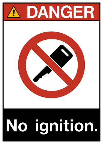 A warning sign with a red and white border, featuring the text 'DANGER' and a pictogram of a key above a prohibition sign.