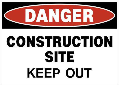 Construction area danger sign with do not enter symbol and keep out message in split layout