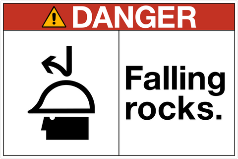 OSHA falling rocks falling debris danger sign with impact hazard symbol and structured layout