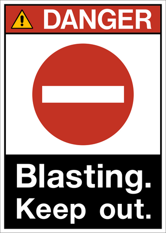 ANSI Blasting Keep Out Danger Sign with safety alert symbol and no entry icon