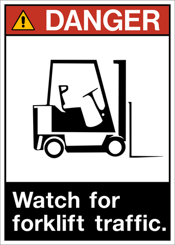 ANSI watch for forklift traffic danger sign with forklift symbol and warning layout