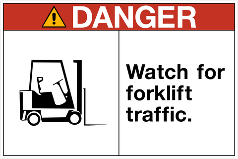 OSHA watch for forklift traffic danger sign with forklift symbol and structured warning layout