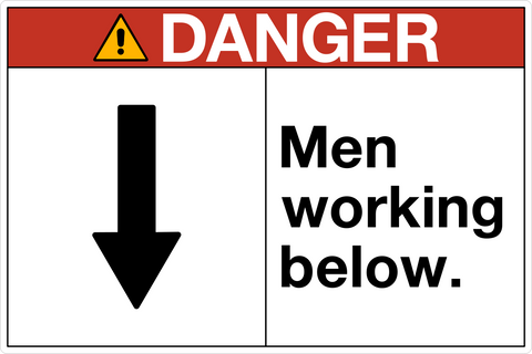 OSHA men working below danger sign with downward arrow symbol and structured layout