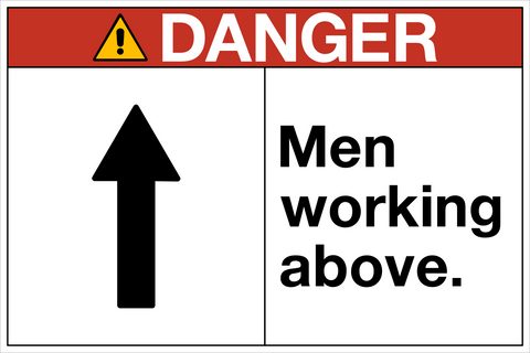 OSHA men working above danger sign with upward arrow symbol and structured layout