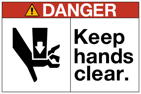 OSHA keep hands clear danger sign with hand hazard symbol and structured layout