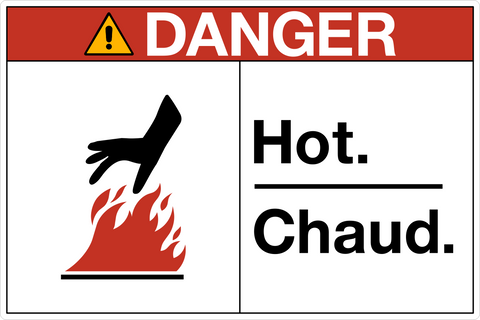 OSHA Hot Bilingual Danger Sign featuring hot surface symbol and bilingual "Hot / Chaud" warning.