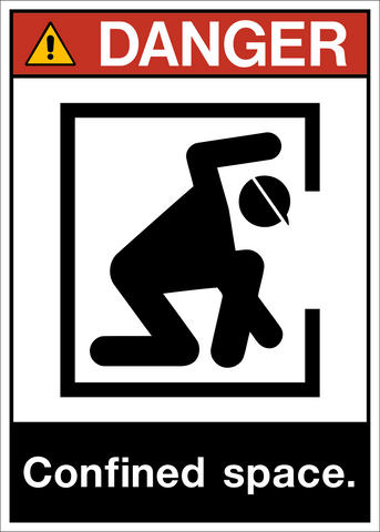 ANSI danger confined space sign with safety alert symbol and entry pictogram