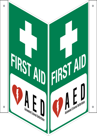 AED/First Aid Combo V-Shape Projection Sign | Western Safety Sign