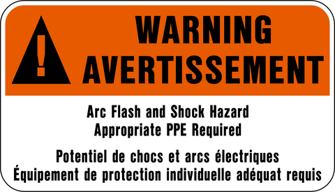English French Arc Shock Hazard Warning Sign requiring appropriate PPE around electrical equipment.
