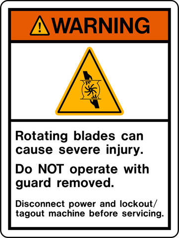Warning - Rotating Blades Guard Use Required