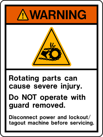 Warning - Rotating Parts Guard Use Required