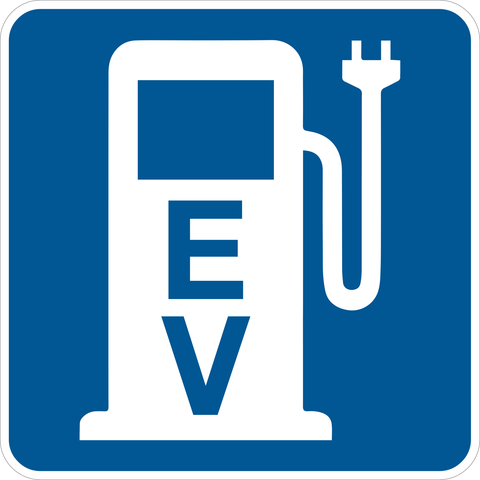 Electric Vehicle Symbol Blue Parking Sign is a square shape sign with a white graphic of an EV charging station on a blue background. 
