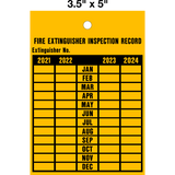 Fire Extinguisher Inspection Record Lock Out Tag is a yellow safety tag with black lettering that lists the months and has spaces for entering inspection dates, and the Extinguisher Number.