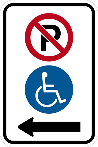 No Parking Handicap Only with Left Arrow