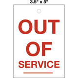 Out of Service Lock Out Tag is a single-sided safety tag with a white background and red text that reads 'OUT OF SERVICE'. 
