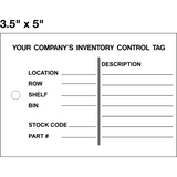 Inventory Control Lock Out Tag is a safety tag with a white background  and black text with fields for company name, description, location, row, shelf, bin, stock code, and part number.