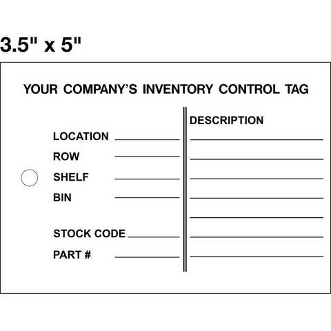 Inventory Control Lock Out Tag is a safety tag with a white background  and black text with fields for company name, description, location, row, shelf, bin, stock code, and part number.