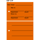 Work Order Lock Out Tag is a single-sided safety tag with an orange background and black text with lines for work order, ship to department and door number and return to department and door number.