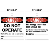 Danger Do Not Operate lock removal Lock Out Tag