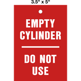 Empty Cylinder Lock Out Tag is a single sided safety tag with white text that reads "Empty Cylinder Do Not Use" on a red background.