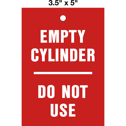 Empty Cylinder Lock Out Tag is a single sided safety tag with white text that reads "Empty Cylinder Do Not Use" on a red background.