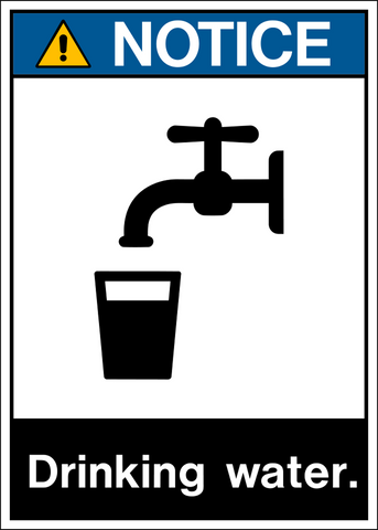 ANSI Drinking Water Notice Sign with faucet and drinking glass pictogram identifying potable water.
