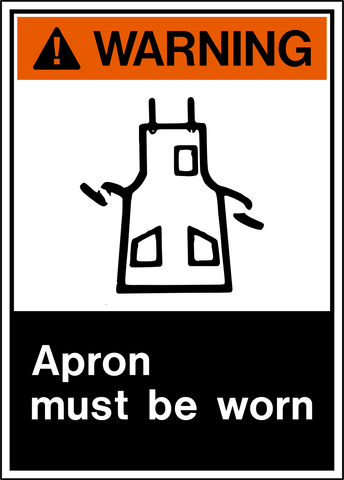 ANSI Warning Apron Must Be Worn Sign with black protective apron pictogram and bold white text.