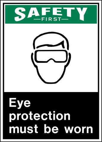 Safety First Eye Protection PPE Sign with protective eyewear pictogram and Eye Protection Must Be Worn message.