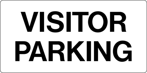 A black and white parking sign with the words 'VISITOR PARKING' in bold capital letters.