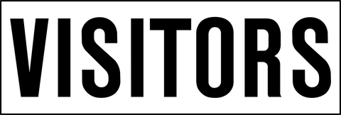 A rectangular parking sign with the word 'VISITORS' in bold capital letters on a white background.