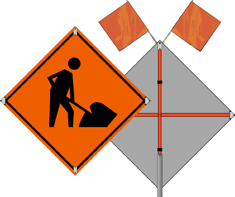 Men Working Roll Up Sign