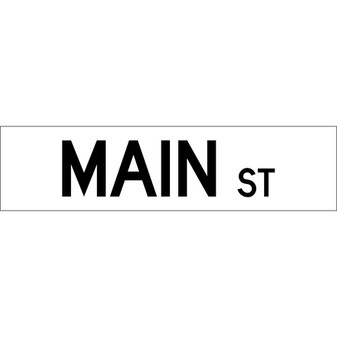 Capital letters white Street Name Sign is a double-sided high-intensity reflective black letters, all Capitals, on white background  street name sign used for urban streets.