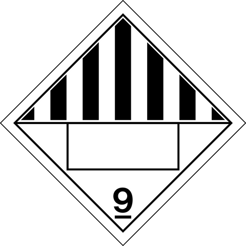 A black and white hazardous materials placard sign with geometric patterns and the number 9