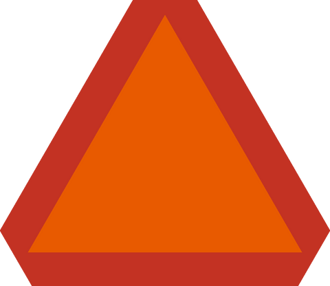 Slow Moving Vehicle Sign is a triangle-shaped road sign to indicate a slow moving vehicle ahead. It is 14" x 16" size and has a fluorescent reflective orange background with a reflective red border.