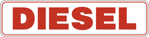 Diesel Fuel Vehicle Decal Sign is a rectangular diesel-branded self-adhesive vinyl decal with a white background and red text.
