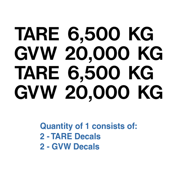 GVW and TARE weights Self-Adhesive Decals | Western Safety Sign