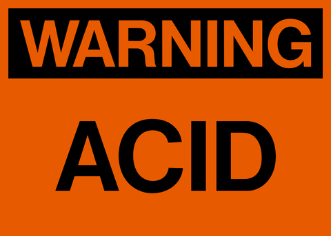 Orange square warning sign with the text 'WARNING ACID' in black.