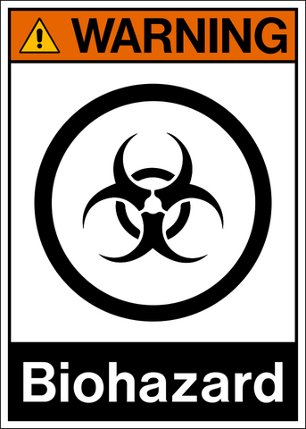 A warning sign with a biohazard symbol and the word 'Biohazard' written below it.