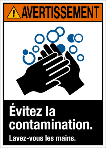 Warning - Wash Hands - French Text
