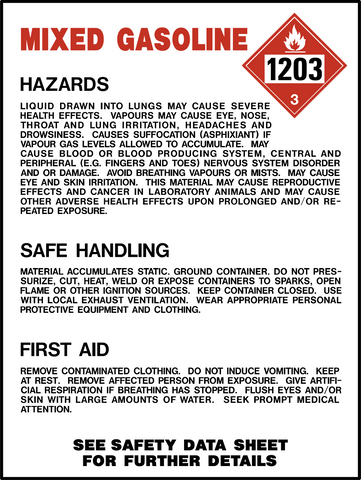 Product Identifier Label - Mixed Gasoline